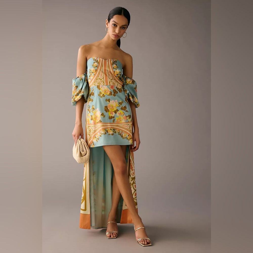Vineet Bahl Off-The-Shoulder Printed Cape Dress